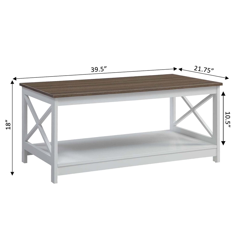 Oxford Coffee Table with Shelf In White/Driftwood Brown Wood Finish