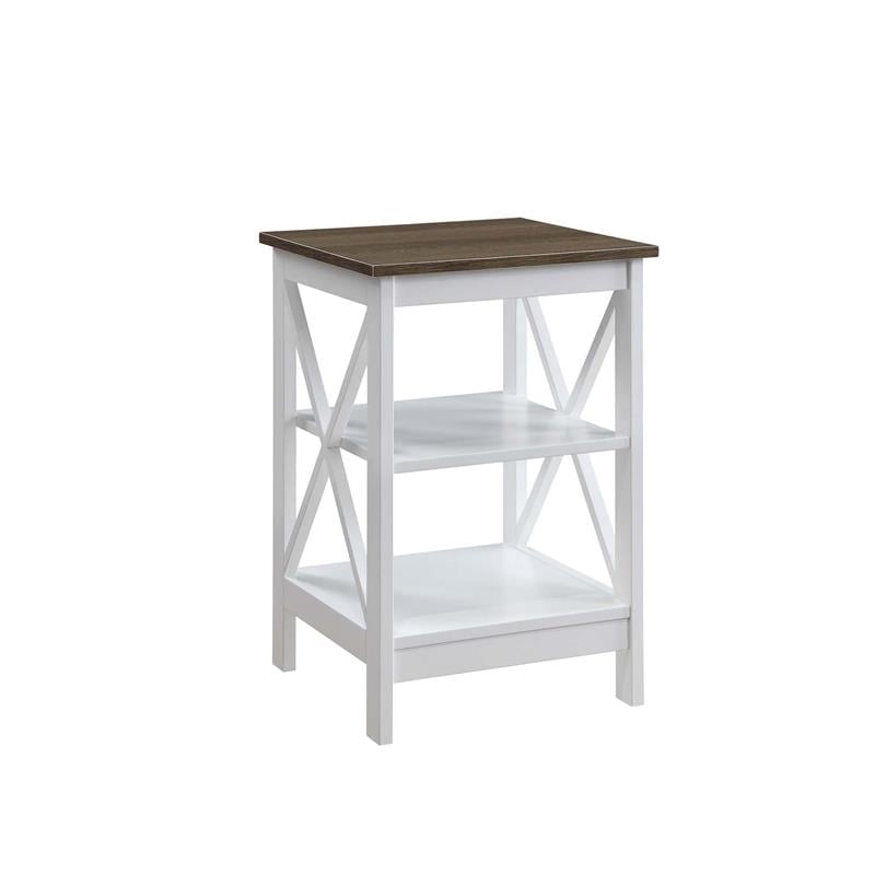 Convenience Concepts Oxford End Table in White and Driftwood Brown Wood Finish