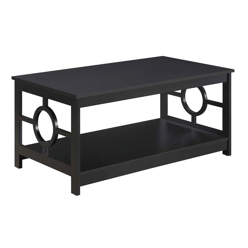 Convenience Concepts Ring Coffee Table in Black Wood Finish with Lower Shelf
