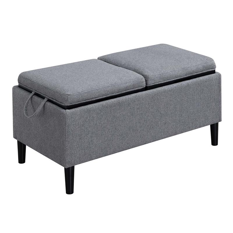 Magnolia Storage Ottoman with Trays Gray Fabric/Wood