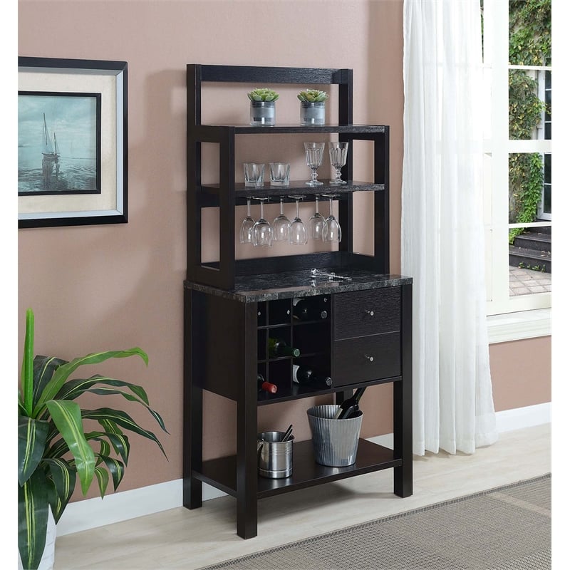 Convenience Concepts Black Newport Serving Bar in Black Wood Finish