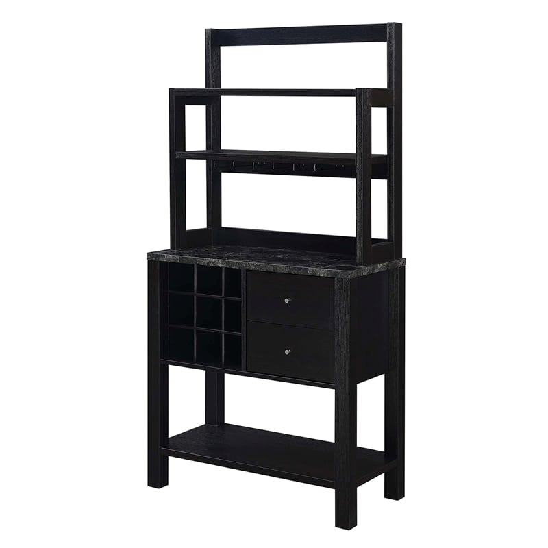Convenience Concepts Black Newport Serving Bar in Black Wood Finish