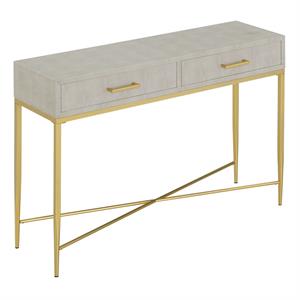 convenience concepts ashley console table in beige faux leather/gold wood finish