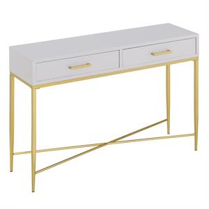 convenience concepts ashley console table in white scallop/gold wood finish
