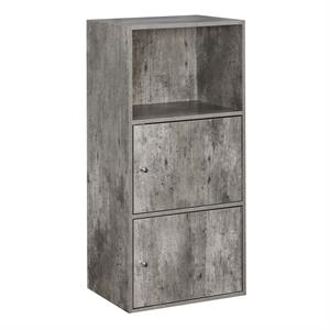 convenience concepts xtra storage 2 door cabinet in gray faux birch wood finish