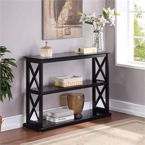 convenience concepts oxford deluxe 3 tier console table in black wood finish