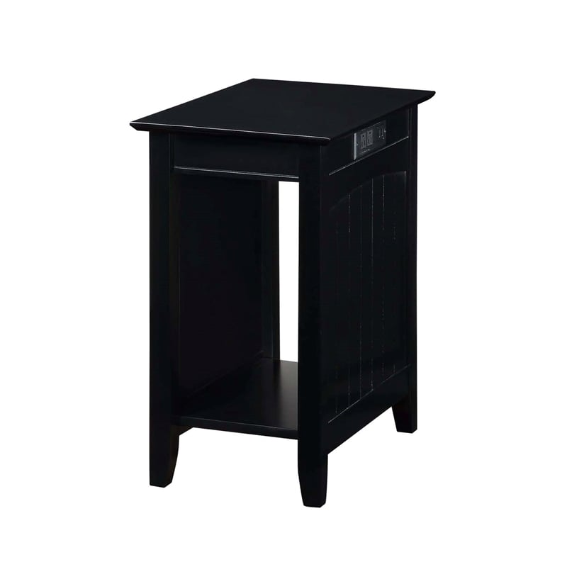 Convenience Concepts Edison End Table with Charging Station in Black Wood Finish