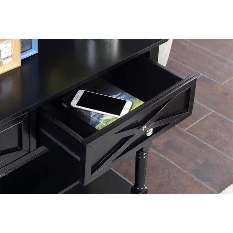 Convenience Concepts Country Oxford 2 Drawer Console Table in Black Wood Finish