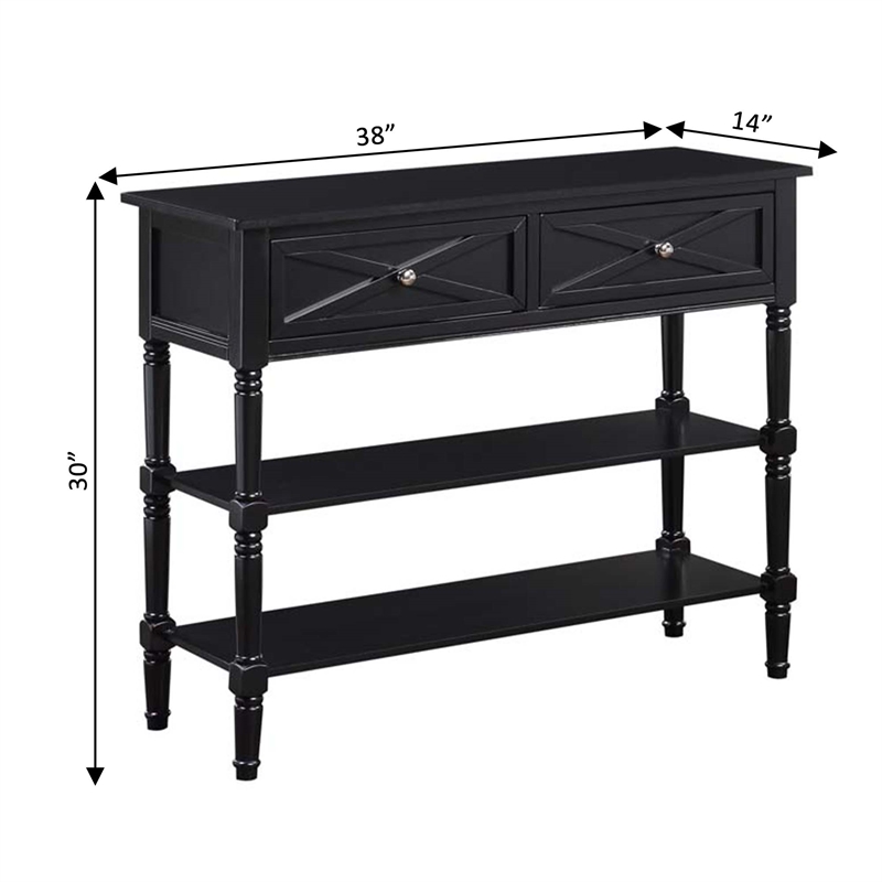 Convenience Concepts Country Oxford 2 Drawer Console Table in Black Wood Finish