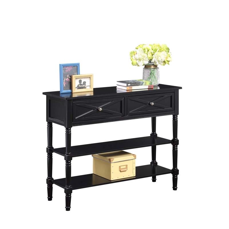 Convenience Concepts Country Oxford 2 Drawer Console Table in Black Wood Finish