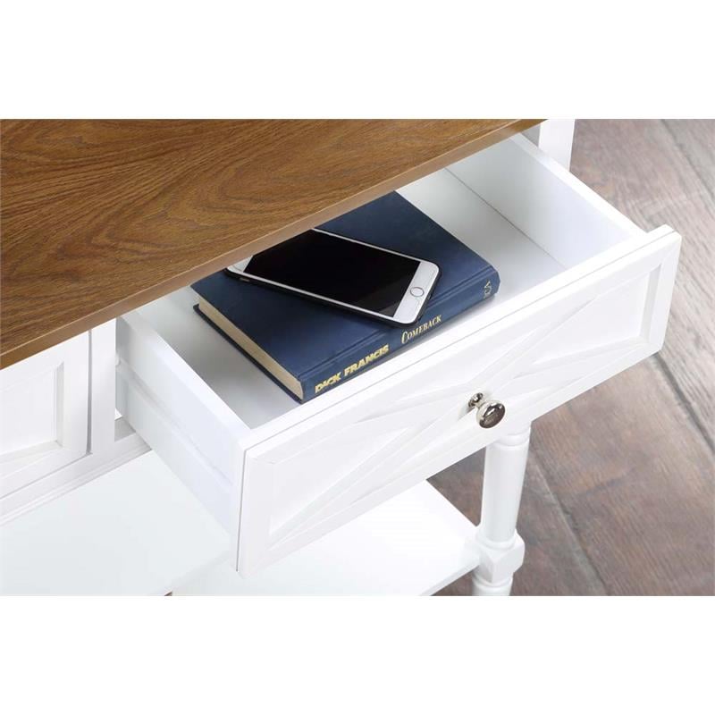 Country Oxford Two-Drawer Console Table in Driftwood Brown and White Wood Finish