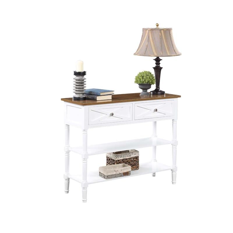 Country Oxford Two-Drawer Console Table in Driftwood Brown and White Wood Finish