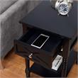 Country Oxford Square End Table with Charging Station in Black Wood Finish