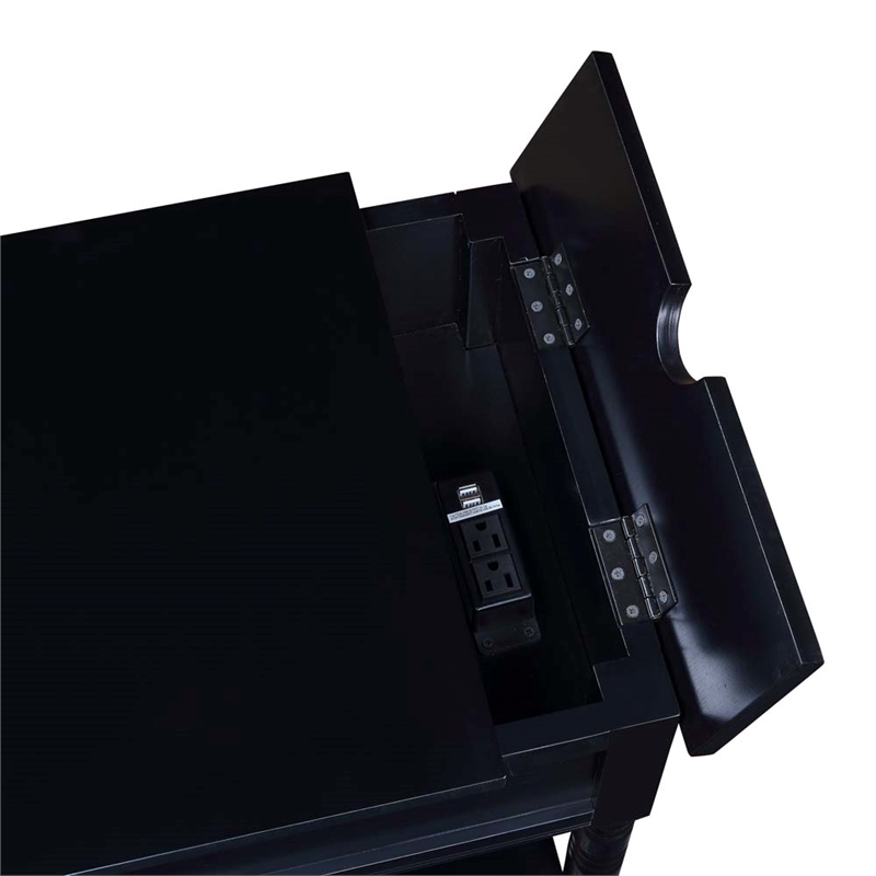 Country Oxford Square End Table with Charging Station in Black Wood Finish