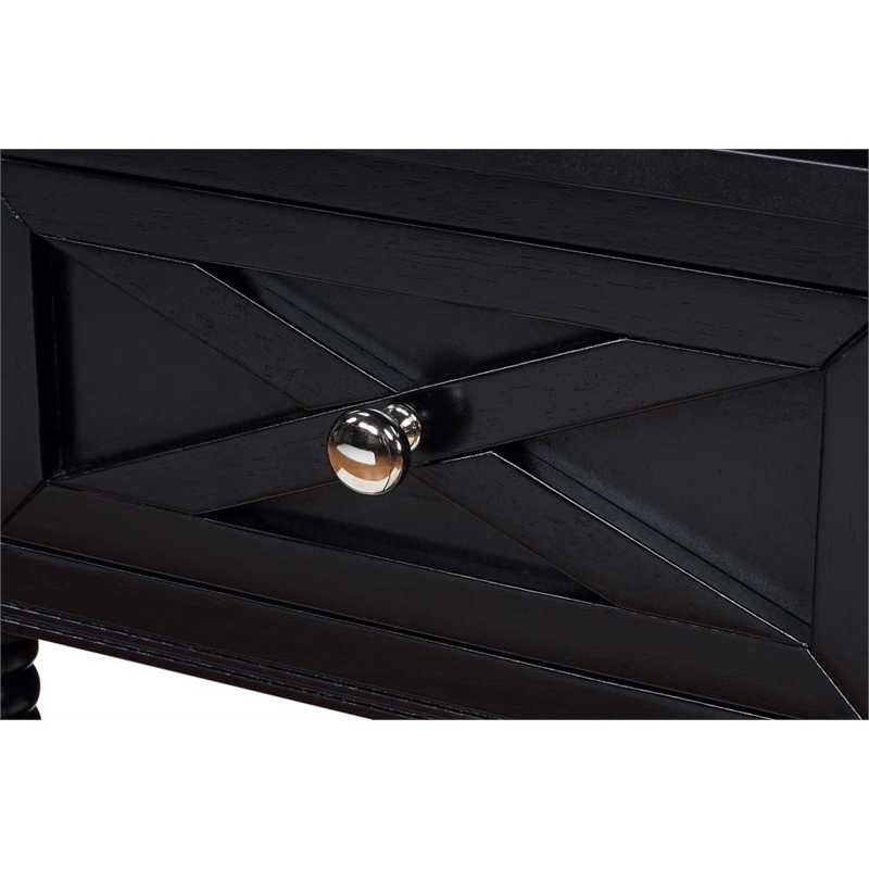 Country Oxford Square End Table with Charging Station in Black Wood Finish