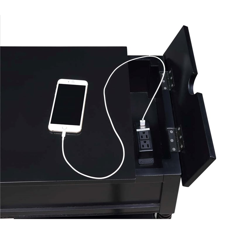 Country Oxford Square End Table with Charging Station in Black Wood Finish