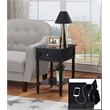 Country Oxford Square End Table with Charging Station in Black Wood Finish