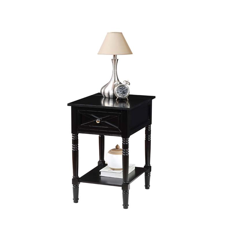 Country Oxford Square End Table with Charging Station in Black Wood