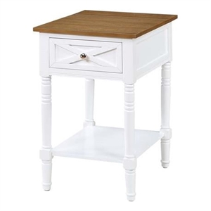 Country Oxford End Table with Charging Station in White and Caramel Wood Finish