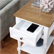 Country Oxford End Table with Charging Station in White and Caramel Wood Finish
