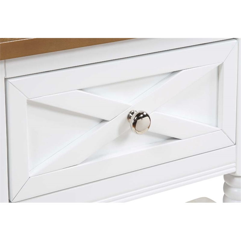 Country Oxford End Table with Charging Station in White and Caramel Wood Finish
