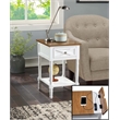 Country Oxford End Table with Charging Station in White and Caramel Wood Finish