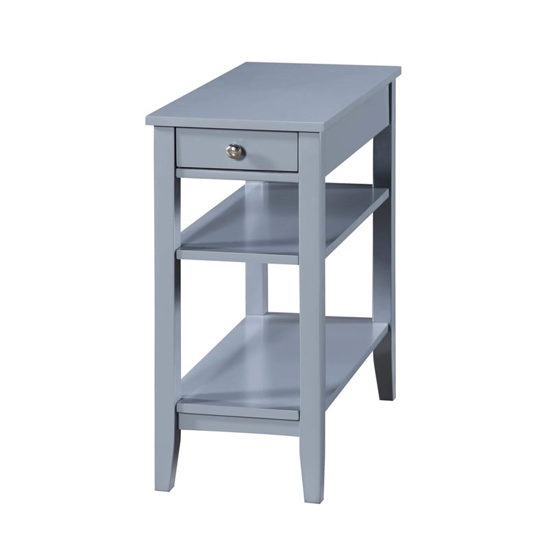 American Heritage Three Tier End Table With Drawer in Gray Wood Finish