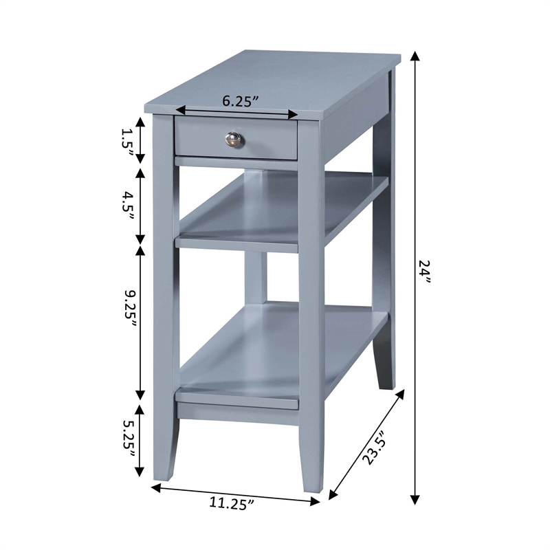 American Heritage Three Tier End Table With Drawer in Gray Wood Finish