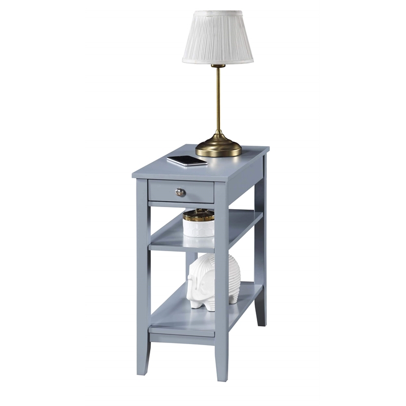 American Heritage Three Tier End Table With Drawer in Gray Wood Finish