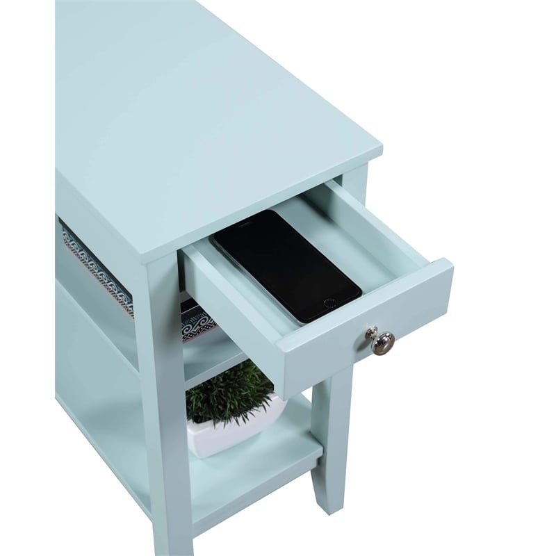 American Heritage Three Tier End Table With Drawer in Blue Wood Finish