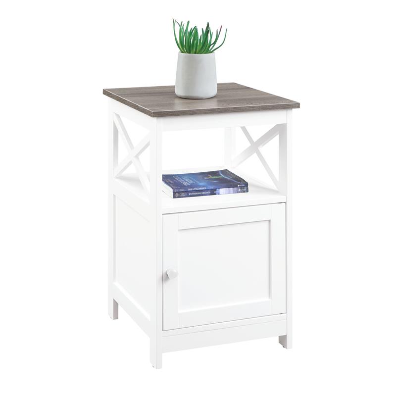 Oxford End Table with Cabinet in Driftwood Brown and White Wood Finish