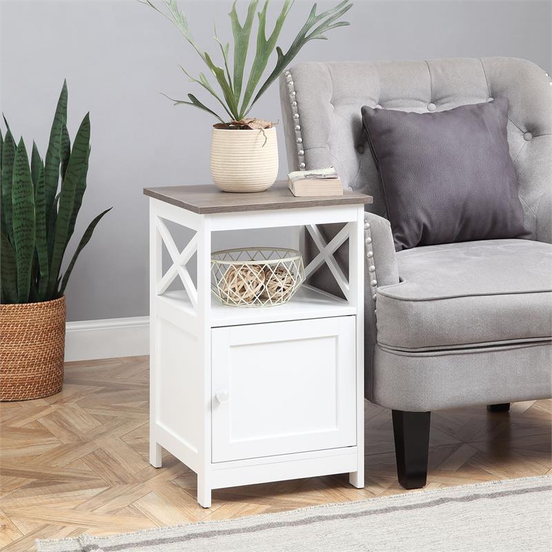Oxford End Table with Cabinet in Driftwood Brown and White Wood Finish