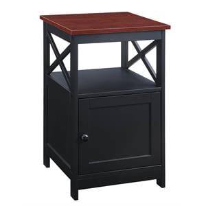 Convenience Concepts Oxford End Table with Cabinet Cherry and Black Wood Finish