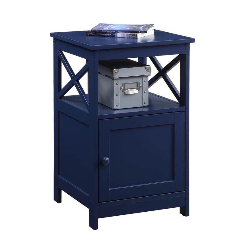 Convenience Concepts Oxford End Table with Cabinet in Cobalt Blue Wood Finish
