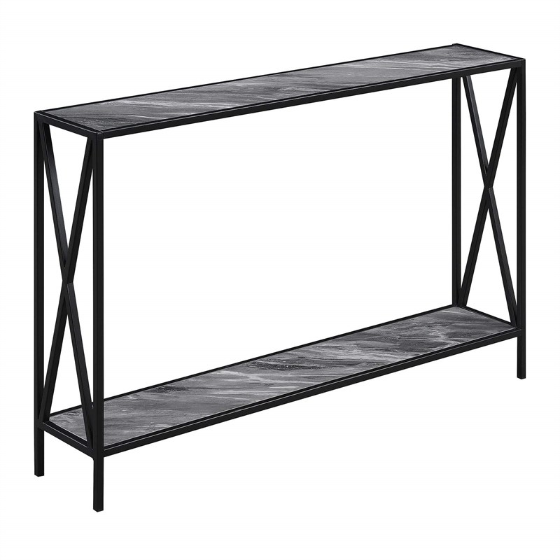 Tucson Console Table in Faux Gray Marble Wood Finish and Black Frame
