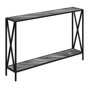 Tucson Console Table in Faux Gray Marble Wood Finish and Black Frame