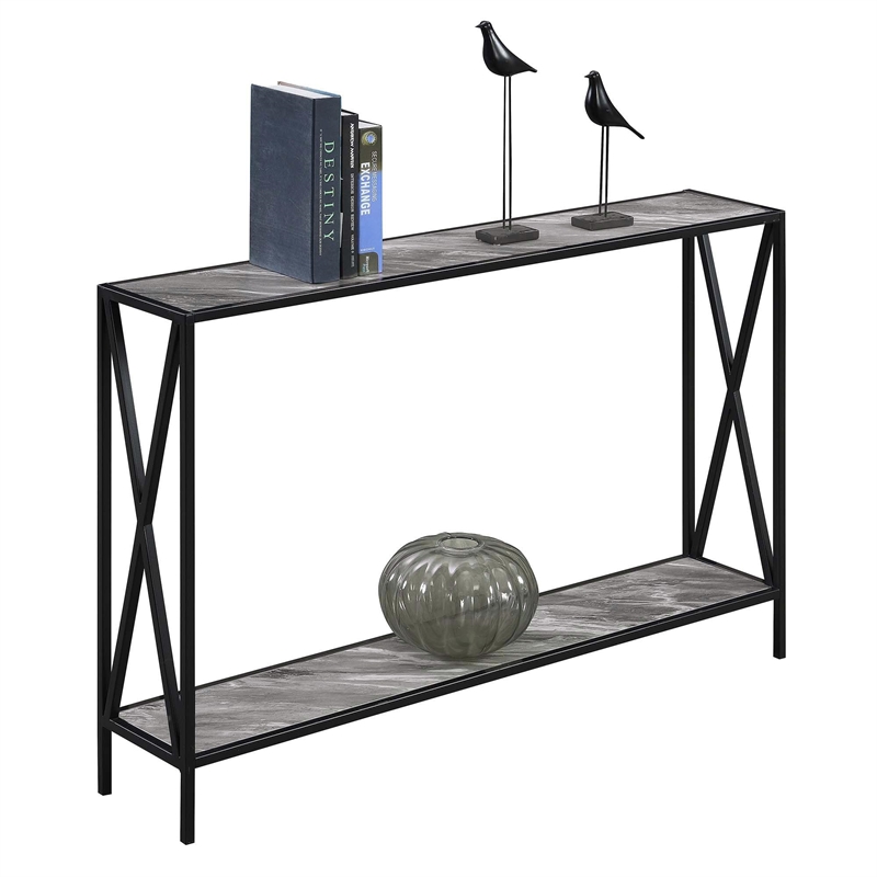 Tucson Console Table in Faux Gray Marble Wood Finish and Black Frame