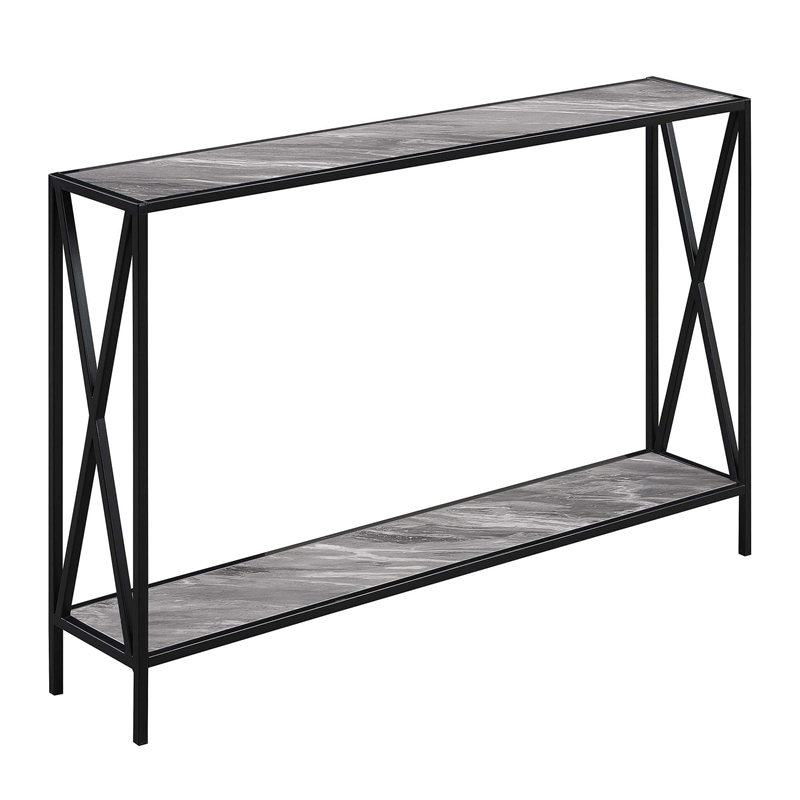 Tucson Console Table in Faux Gray Marble Wood Finish and Black Frame