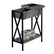 Tucson Flip Top End Table with Charging Station in Faux Gray Marble Wood & Black