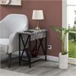 Tucson Flip Top End Table with Charging Station in Faux Gray Marble Wood & Black