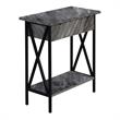 Tucson Flip Top End Table with Charging Station in Faux Gray Marble Wood & Black
