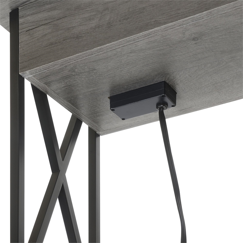 Tucson Flip Top End Table with Charging Station Charcoal Gray Wood & Black Frame