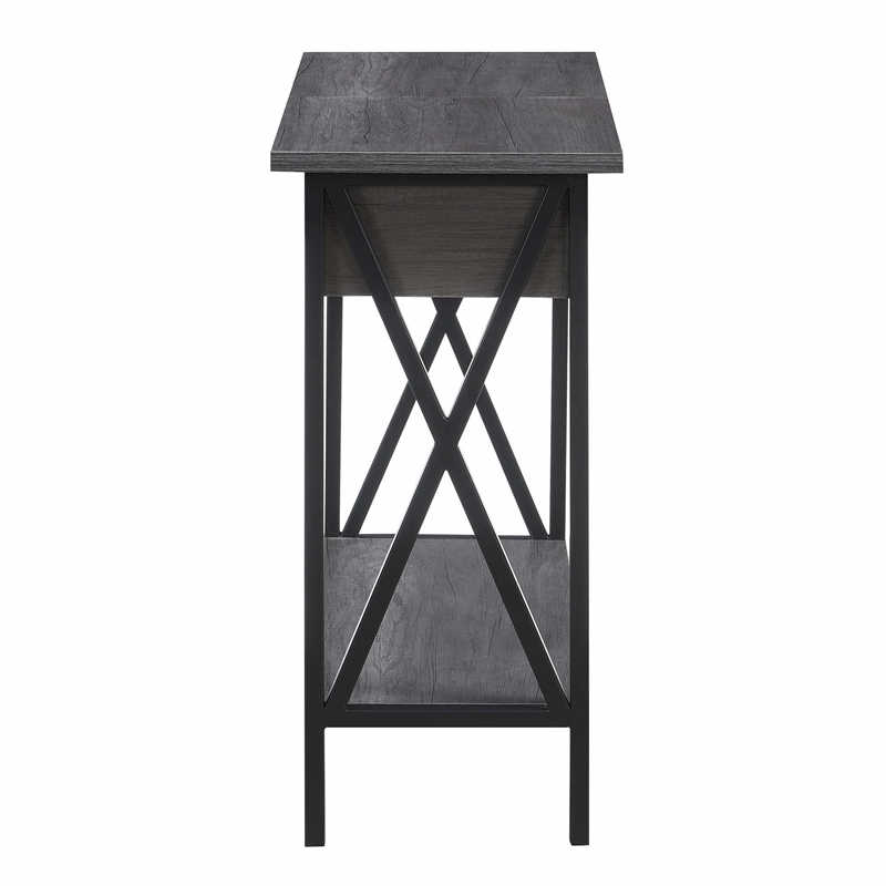 Tucson Flip Top End Table with Charging Station Charcoal Gray Wood & Black Frame