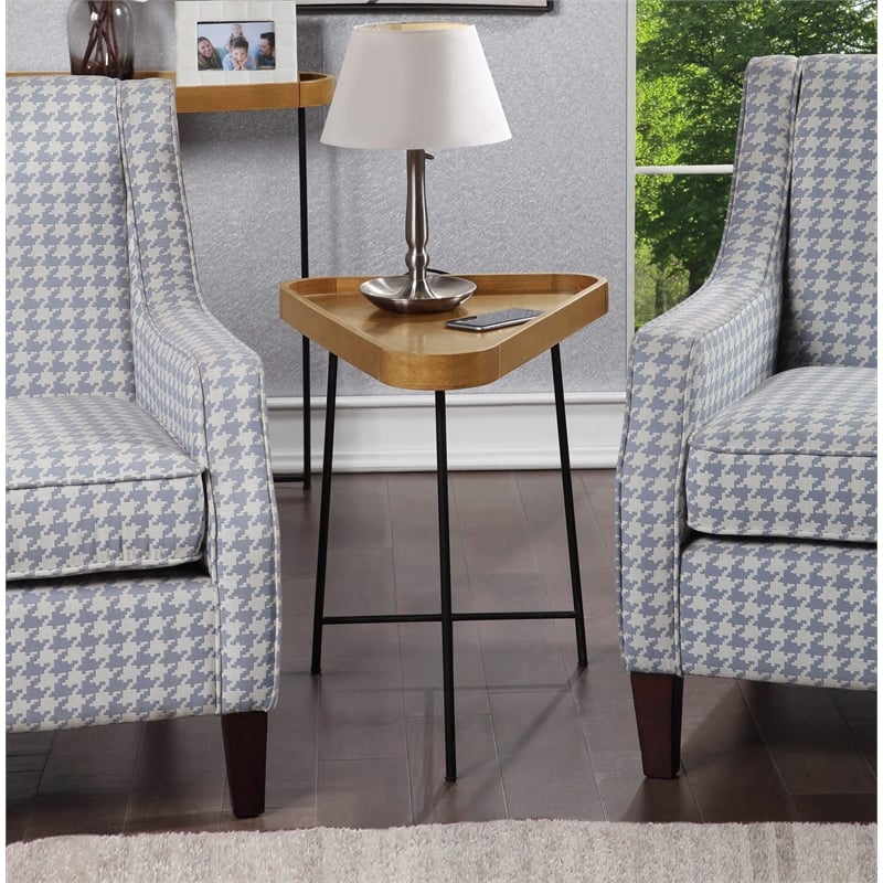 Lunar Triangle End Table in Driftwood Brown Wood and Black Metal Frame