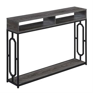 Omega Deluxe 2 Tier Console Table in Weathered Gray Wood and Black Frame