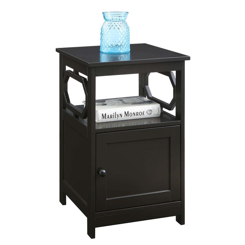 Convenience Concepts Omega End Table with Cabinet in Espresso Wood Finish