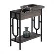 Omega Flip Top End Table with Charging Station in Weathered Gray Wood and Black