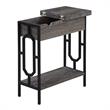Omega Flip Top End Table with Charging Station in Weathered Gray Wood and Black