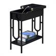 Omega Flip Top End Table with Charging Station - Black Wood Finish & Black Frame