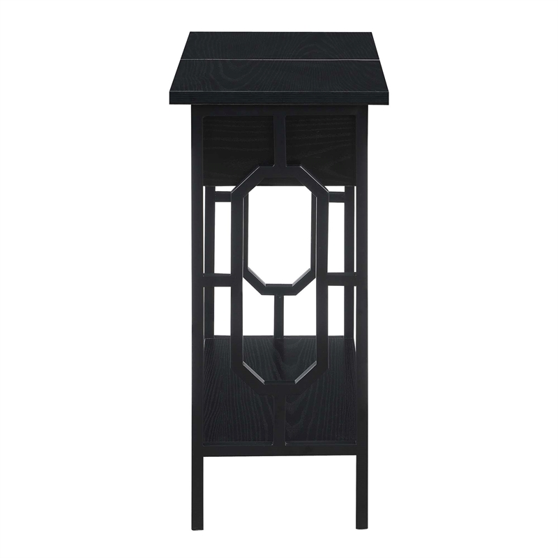 Omega Flip Top End Table with Charging Station - Black Wood Finish & Black Frame